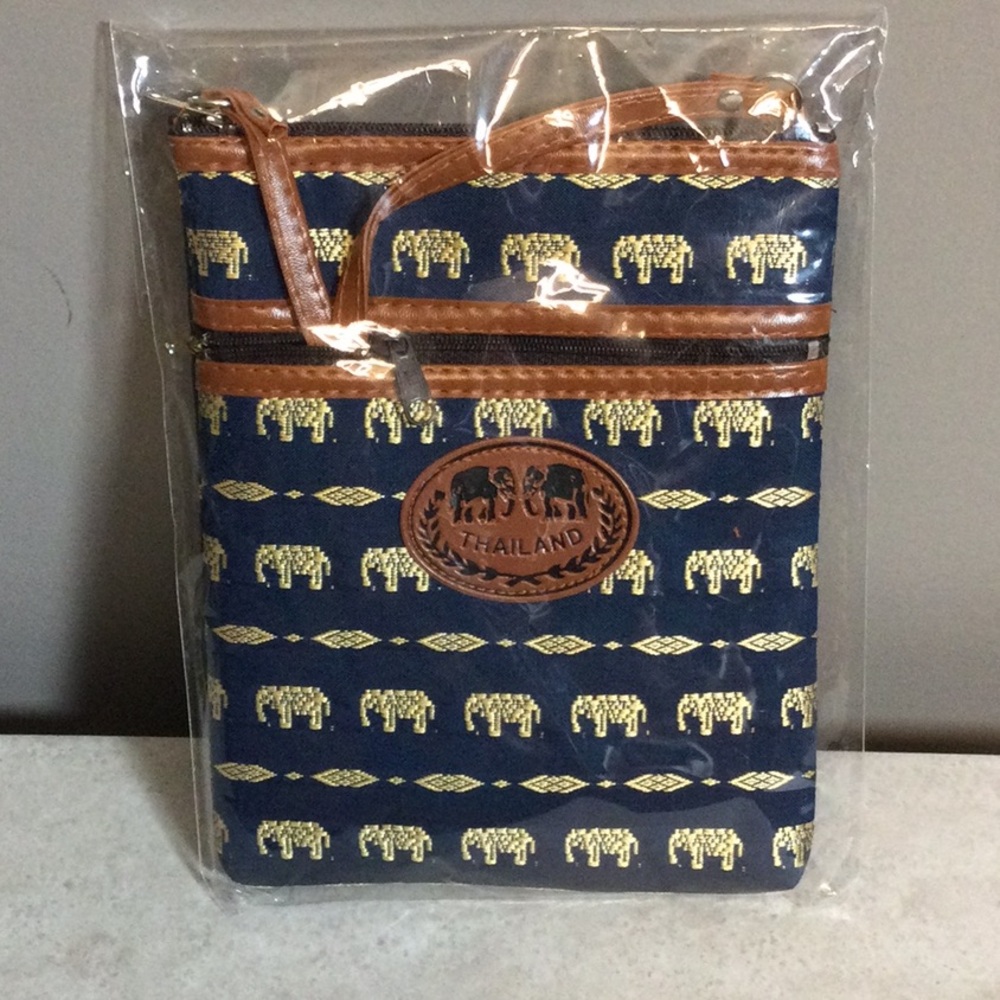 NWT Thailand navy and gold elephant crossbody bag